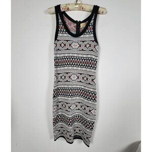Torn By Ronny Kobo Black White Geometric Sleeveless Knit Bodycon Dress Medium